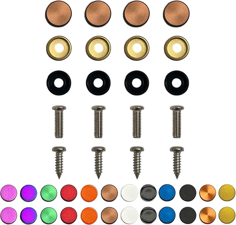 NAROWAN Color: Dark Broze - License Plate Screws - Stainless Steel, Set of 4 Fasteners - for Front or Rear License Plates, Frames or Covers on Car, Truck, SUVs - Rustproof, Self Tapping and M6 Aluminum caps - Image 1
